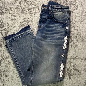 AMIRI Blue Straight Leg Jeans with White Embellishments